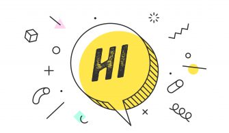 HI. Banner, speech bubble, poster and sticker concept