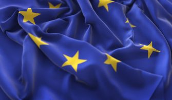 European Flag Ruffled Beautifully Waving Macro Close-Up Shot
