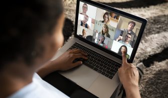 Woman making a video call on a laptop