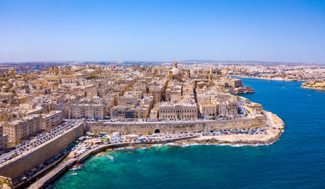 Aerial shot of the ancient city Valletta in Malta